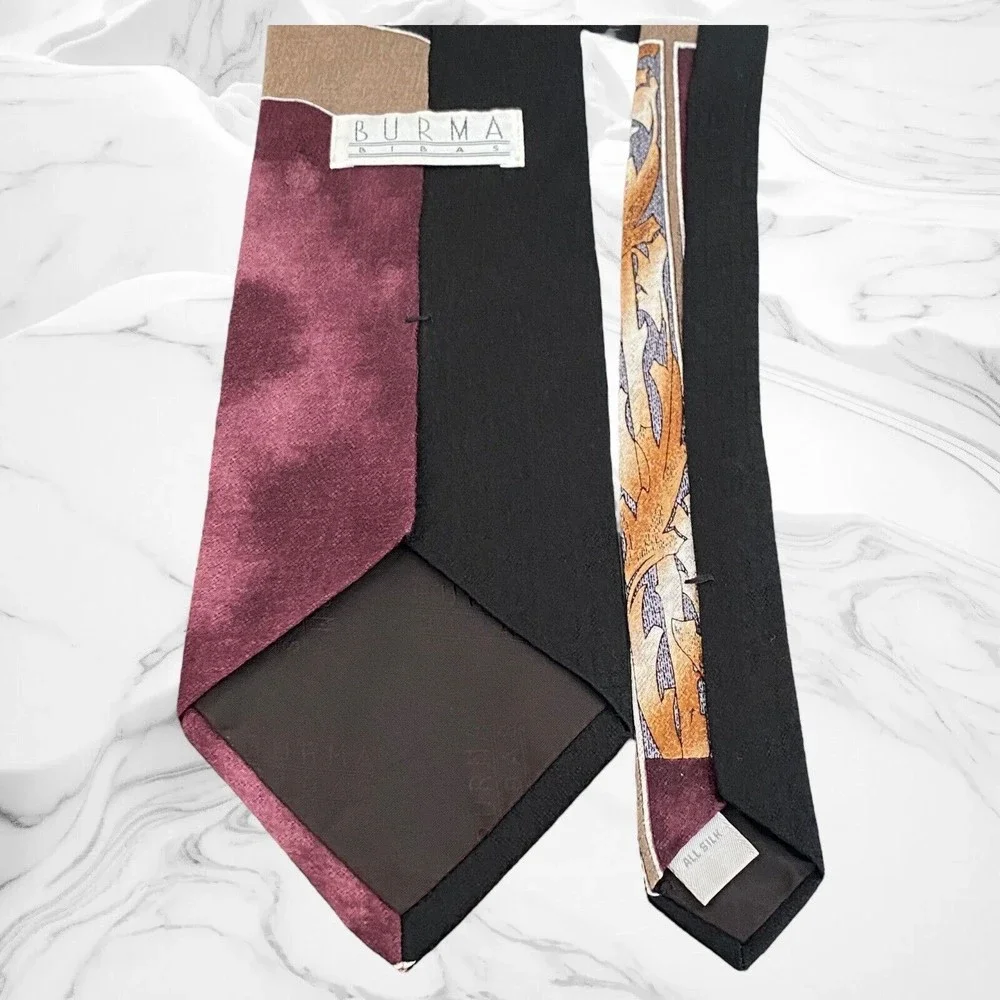 Burma Bibas Men's Necktie All Silk Tie Block Design Purple Gold Black 59